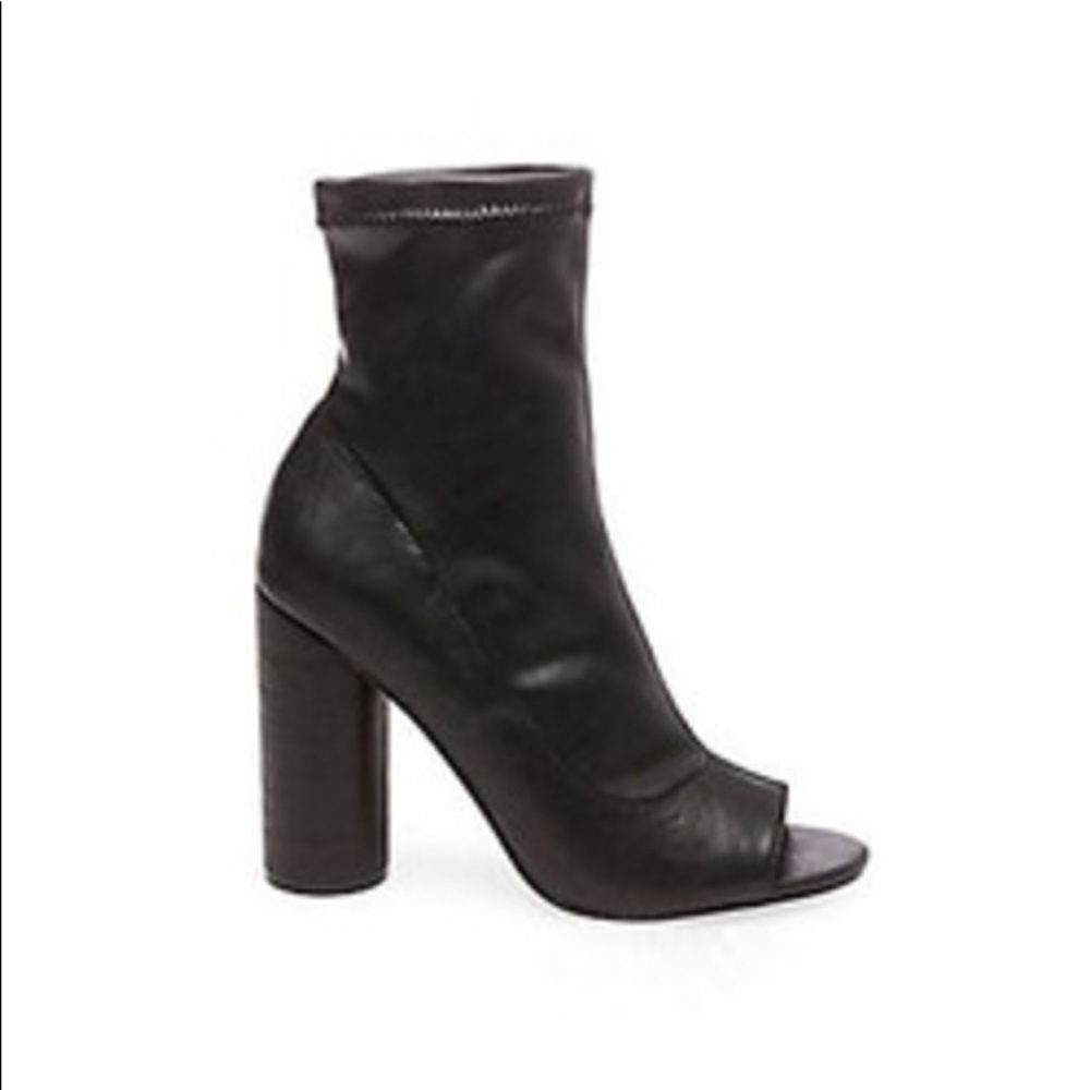 Leather peep toe block heels
